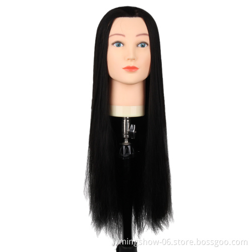 cheapest long black silkly staight wave mannuquine head  premium teaching head synthetic hair wigs hair